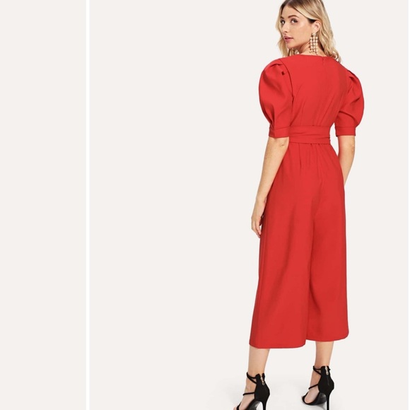 NEED GONE Red Puff Sleeve Jumpsuit - Picture 4 of 5